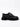 Klassisch-cooler Unisex-Schuhs aus zeitlosem, schwarzem Leder mit Riemen und Schnalle, die Schuhspitze ist eine Mischung aus Karree und rund.